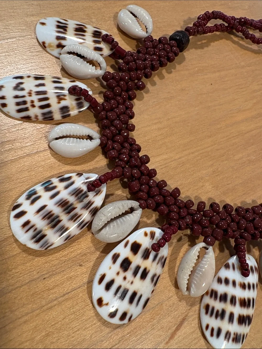 Source Unknown Maroon Beaded Shell & Cowrie Necklace